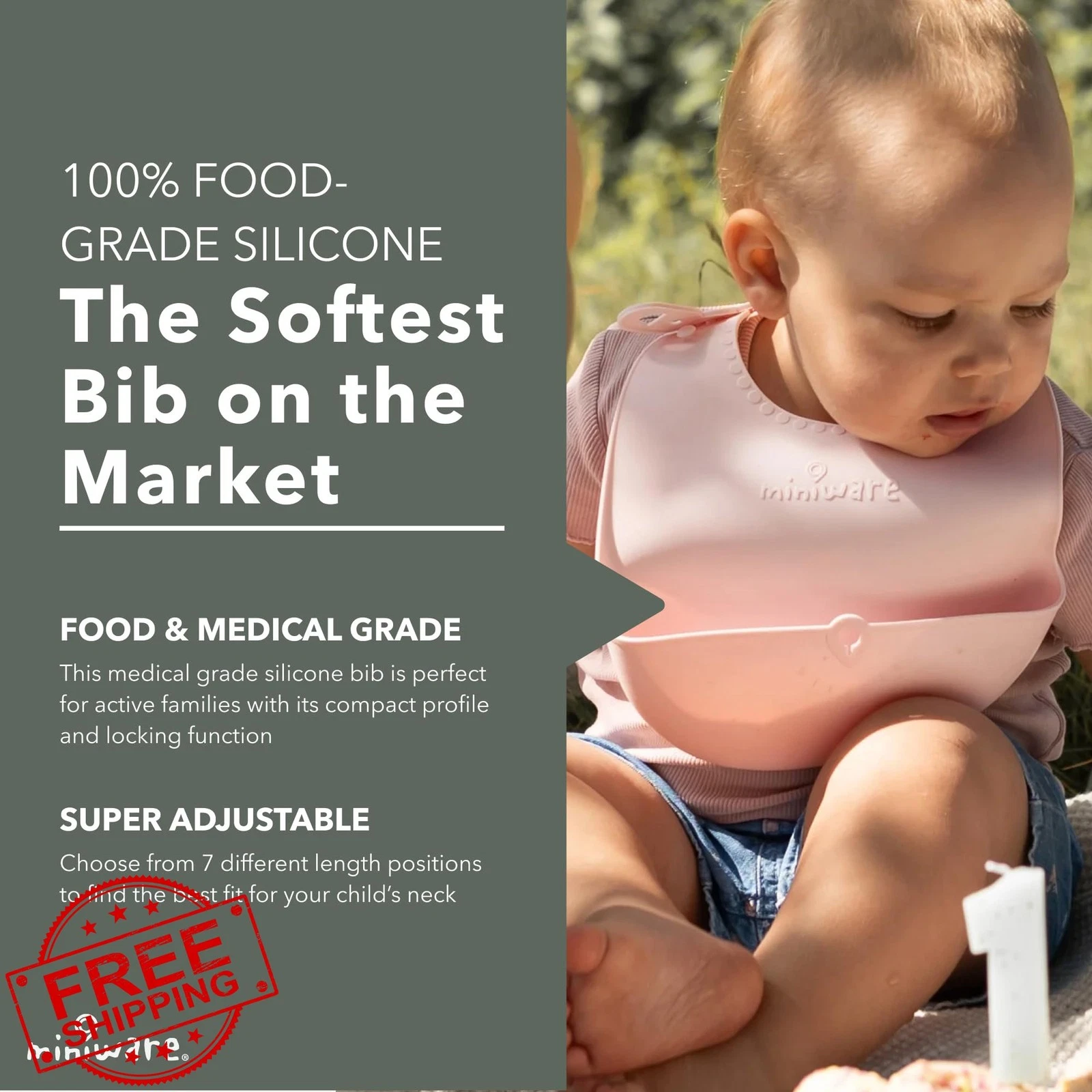 Miniware Roll Lock Silicone Baby Bib Food Catcher Adjustable