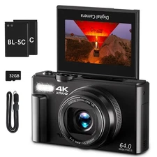 4K Digital Camera for Photography, 64MP Vlogging Camera for YouTube with 3" 1...