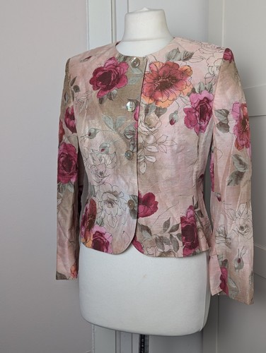 PHASE EIGHT Linen Mix Jacket Wedding Smart Floral Pink Size 10 Peony