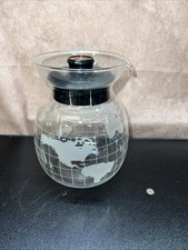 NESCAFE Etched World Globe Coffee Pot & Black Plastic Lid Replacement No Handle