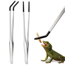 2 Pack Extra Long Stainless Steel Reptile Feeding Tongs with Rubber Silver