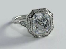 3.10 Ct Art Deco Style Moissanite Ring 14K White Gold Over