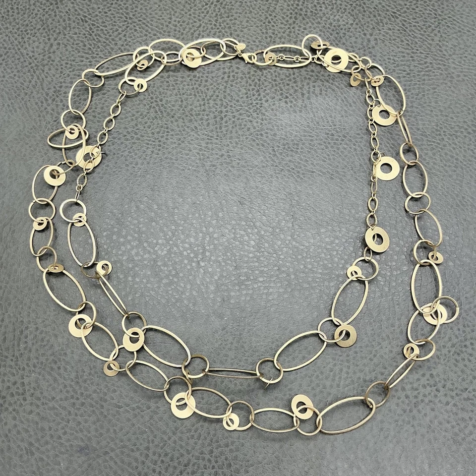 Premier Designs Long Layering Necklace Gold Tone Oval Circle Links Lobster Clasp - Image 2 of 4