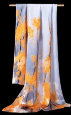 100% Silk mulberry Scarf Women shawl Wrap neckerchief floral gray yellow HD1-20