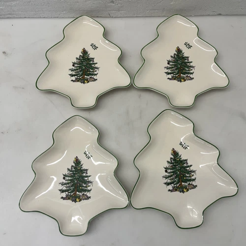 Vintage Spode Christmas Tree Set of 4 Shaped Serving Dishes 7.5”