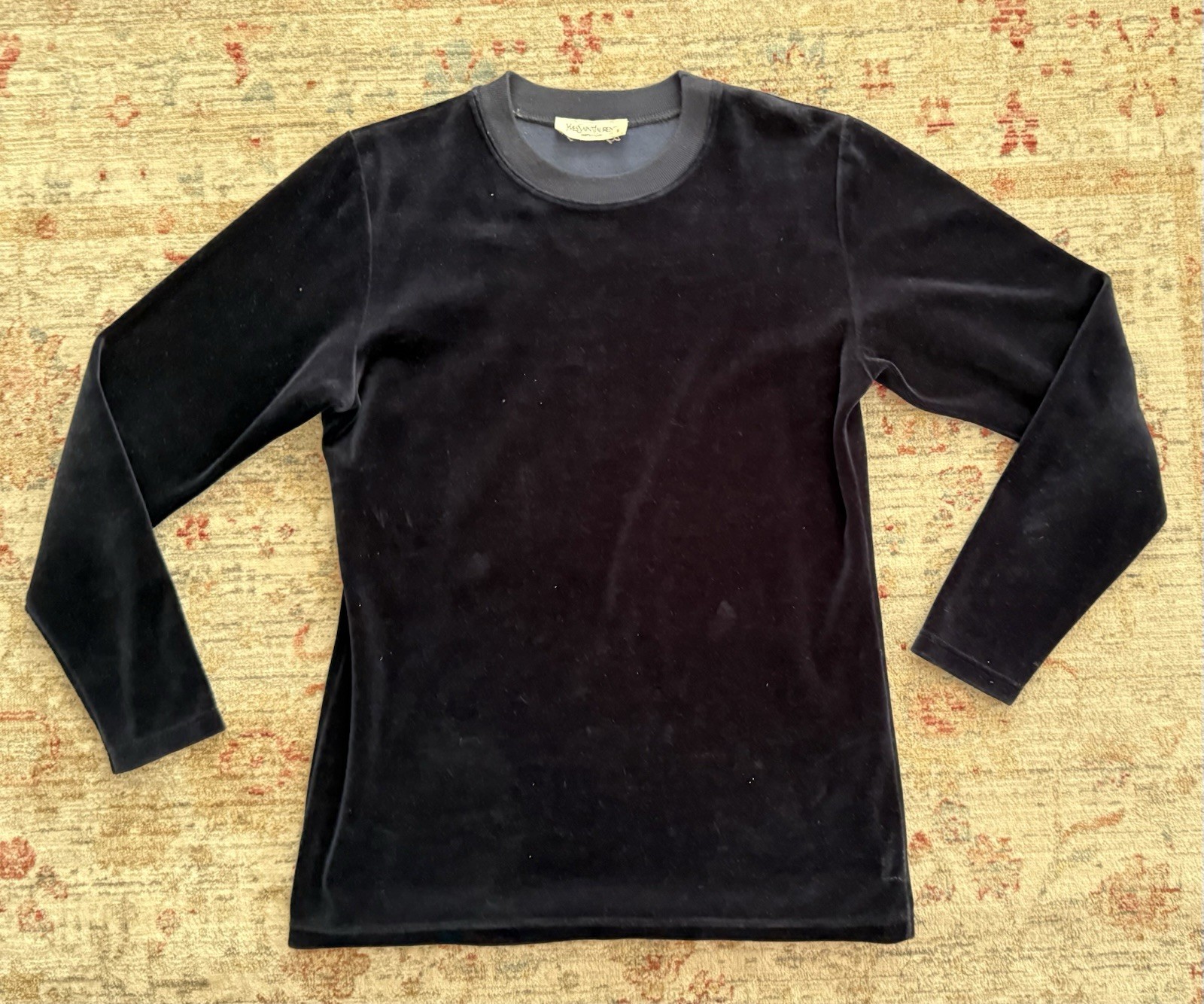 Top YVES SAINT LAURENT VARIATION blu navy in velluto girocollo lungo slv PICCOLO US INtime OTTIMEioni