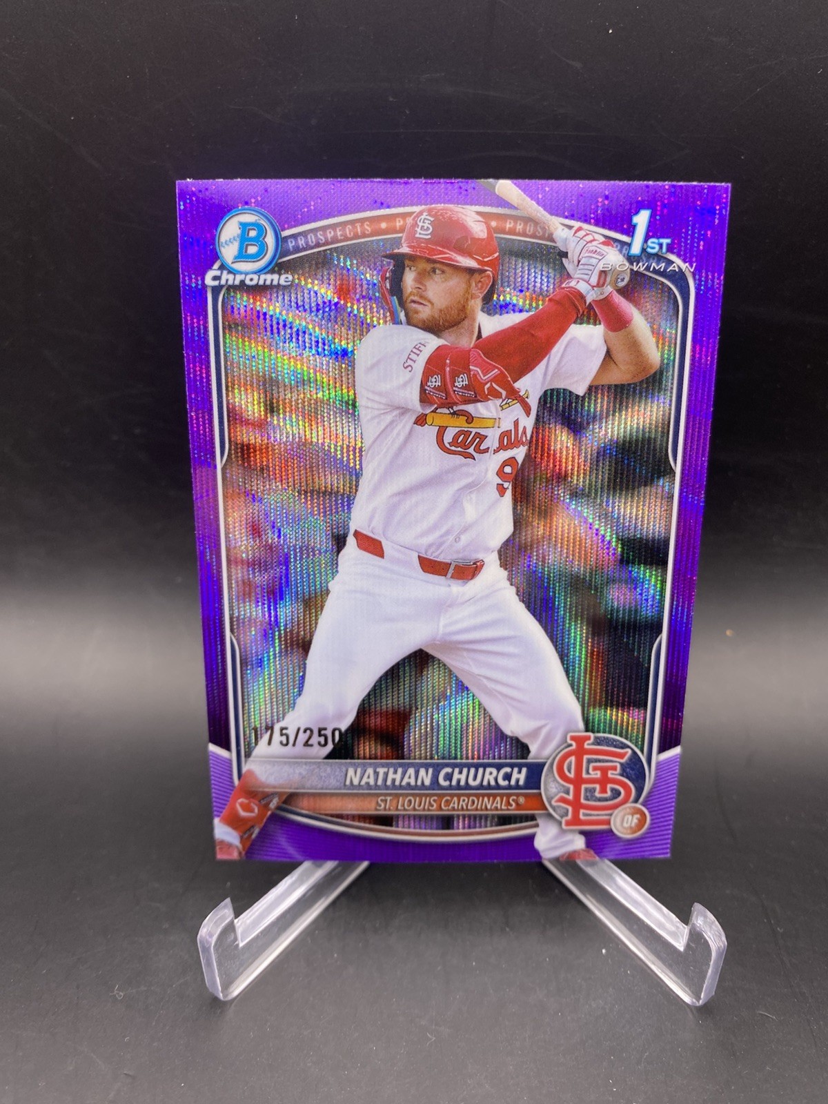 Nathan Church 2025 Bowman Chrome /250 Purple Wave Refractor 1st RC Cardinals