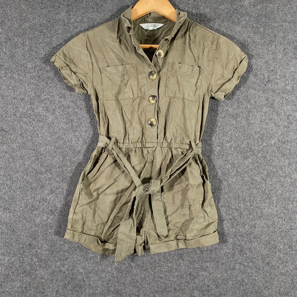 Tilii Jumpsuit Girls 9 Years Green Playsuit Chambray Collared Belted Shorts Kids