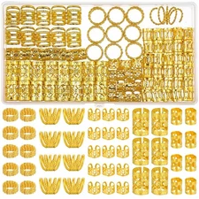 Tuefuzy 110 Pcs Gold Hair Jewelry Braids Dreadlocks Metal Rings Cuffs Clips