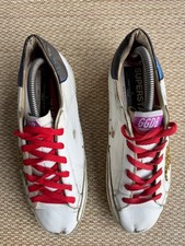 Golden Goose Superstar White Leather Sneakers Gold Star Red Laces Blue Heel EU 4