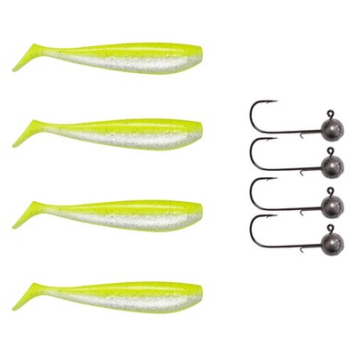 4x Fox Rage Lucioperca Pro Shad+ 4x Pamchion Test Lead Set 8-Piece Chart'
