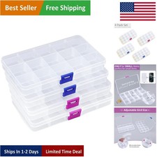Personalized Storage Solution: 4-Pack Small Bead Organizer with 15 Grids