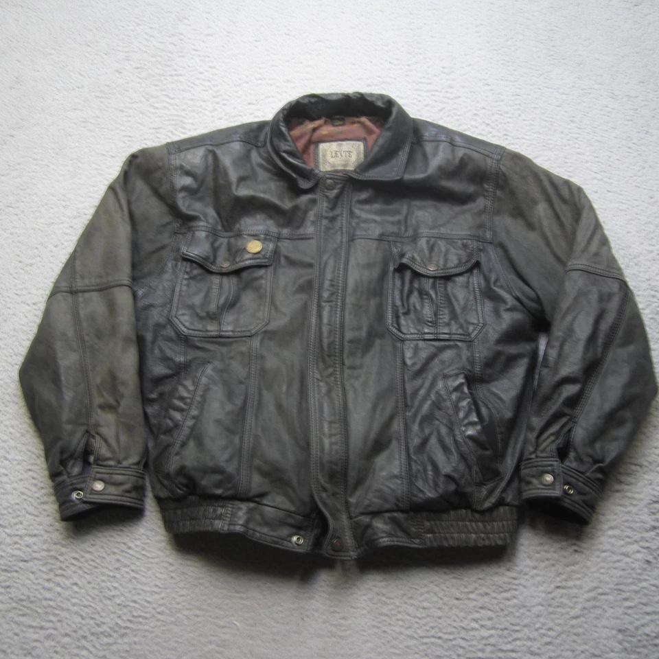 Vintage Levis Jacket Mens XL Black Leather Western Wear Classic Bomber 90s Korea - Image 2 of 4