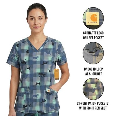Carhartt Women's Scrub Faithful Friends Navy Force Rugged Cross-Flex Top (M8C4)