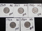 5 Circulated AG Buffalo Nickels 1920,1923,1926,1927,1929