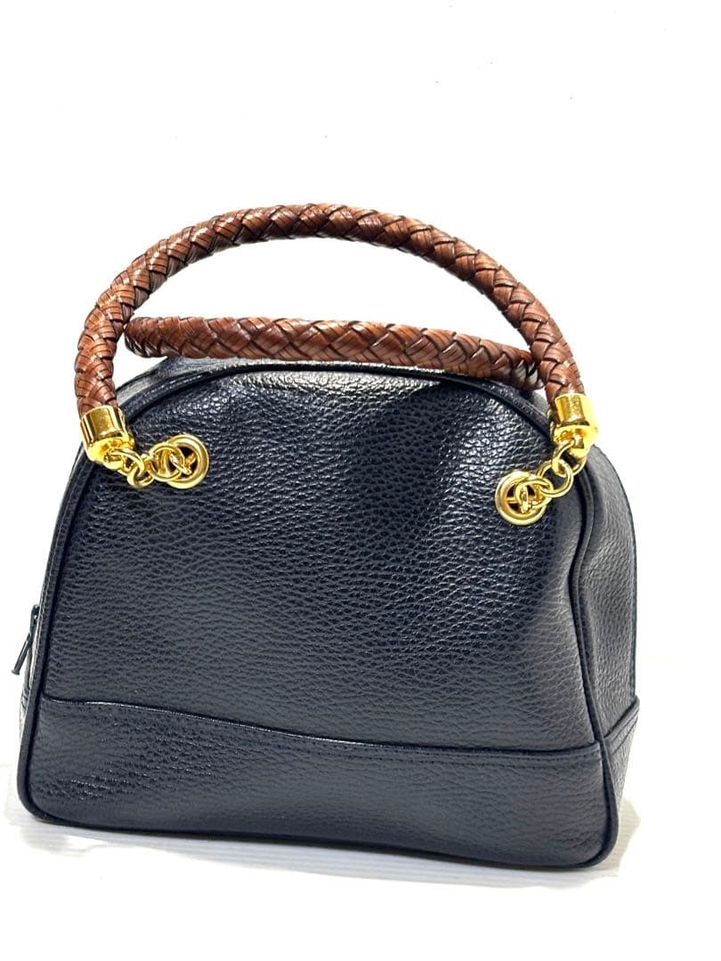 Valentino Garavani Leather Handbag Navy Brown Near Mint Condition Japan thumbnail 2