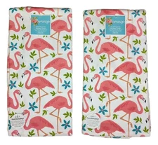Set of 2 Tropical FLAMINGO Toss Terry Kitchen Towels by Kay Dee Designs