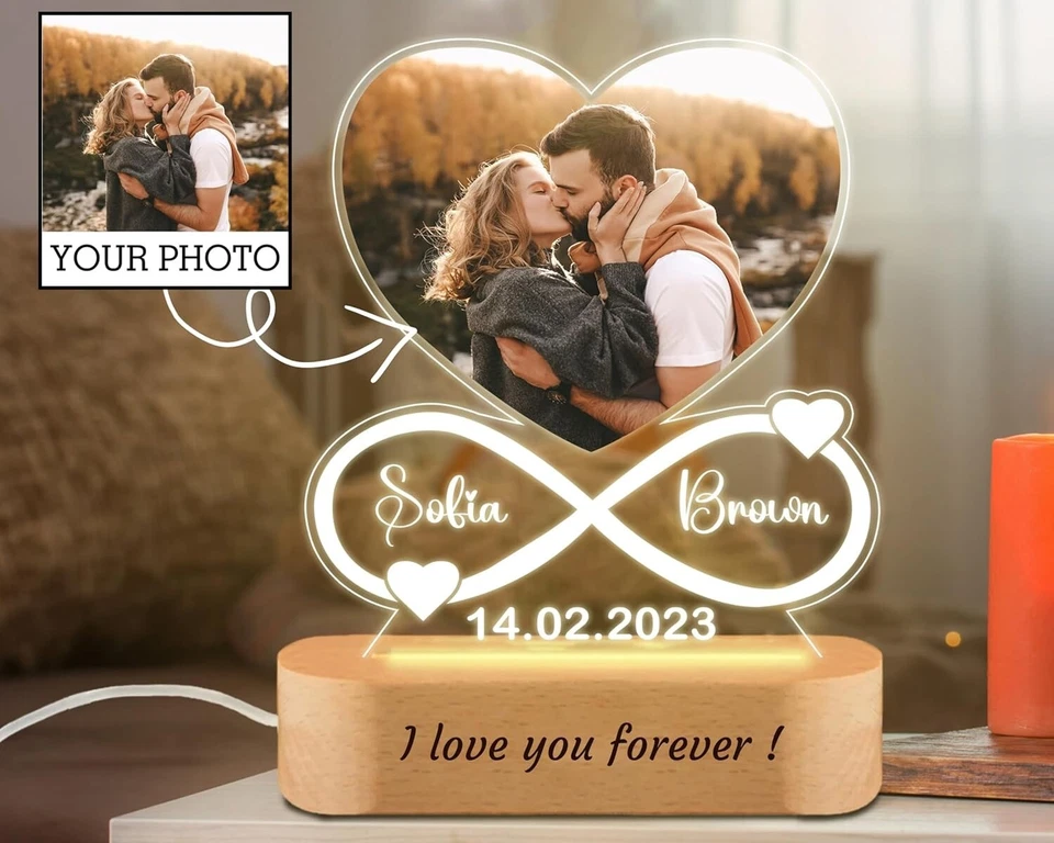 Regalos personalizados para hombres mujeres, marco de acrílico personalizado para corazón Foto 4 de 4