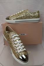 NIB MIU MIU PRADA 5E8998 GOLD PIRITE GLITTER ...