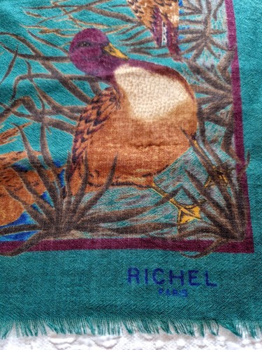 Richel paris vintage women wool stole scarf shawl with bird print large size - Picture 4 of 24