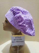 Hibiscus Flowers Purple Bouffant Surgical Scrub Hat/Cap Handmade