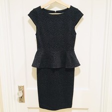 Alice + Olivia Victoria Peplum Dress Velvet Navy Leopard Print Size 0 Sheath