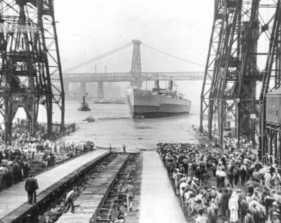 The 35 000-ton North Carolina in the water after its launching at  .. Old Photo