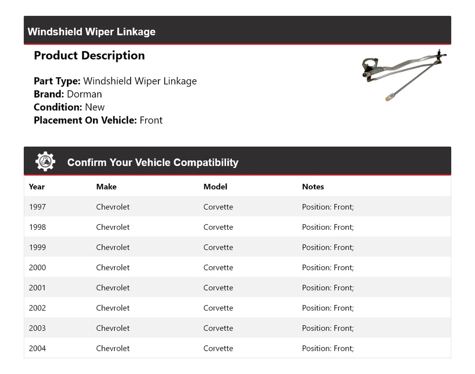 For 1997-2004 Chevrolet Corvette Dorman Windshield Wiper Linkage Front 1998 1999 - Image 2 of 4