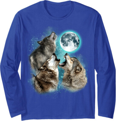 3 Wolf Moon Howling Wolf Head Funny Wolves Gift Long Sleeve Tshirt