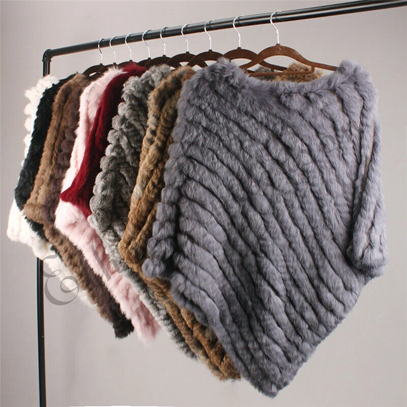Genuine Rabbit Fur Poncho Vogue Vest Wrap Coat Shawl Ins Novelty Design Knitted