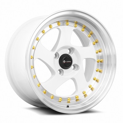 Vors VR2 15x8 4x100 +20ET 73.1 White Machined Lip Gold Rivet Wheel