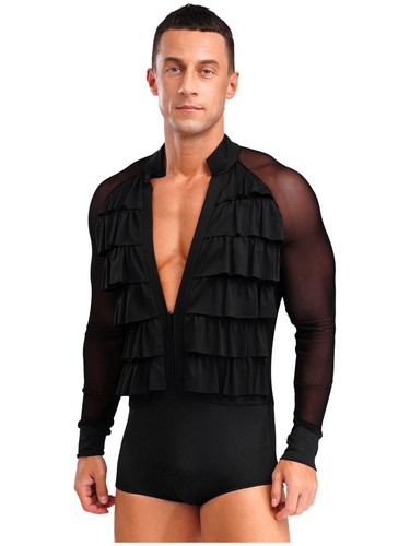 Mens Latin Tango Dance Costume Sequined Tassels Rhinestones Bodysuit with Pants - Picture 150 of 219