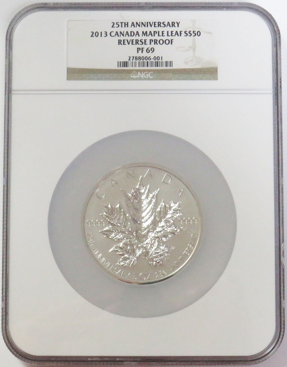 カナダ 2013年 50C NGC SP69 管理番号 N00-00-34 2013 SILVER CANADA $50 MAPLE LEAF 25TH ANNIVERSARY 5 oz NGC