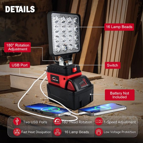 Wireless LED Work Light for Milwaukee M18 18V Battery Cordless Outdoor Lamp - Picture 16 of 64