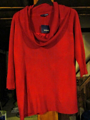 BASIC EDITIONS WINTER WOMANS PLUS 1X RED COWL NECK 3/4 SLEEVEDRESS SWEATER NWT