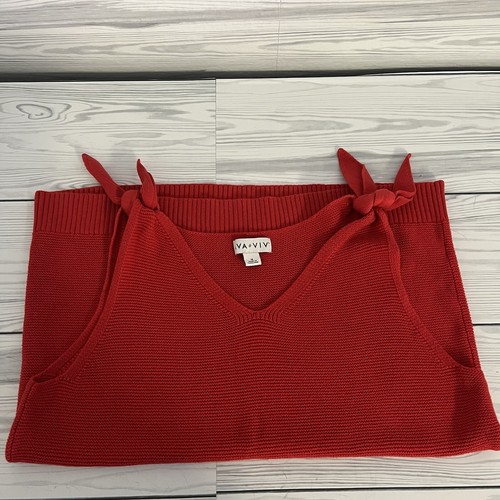 Ava & Viv Sweater Top Women’s Size 1X Plus Blouse Shoulder Tie Sleeveless Red - Picture 10 of 11