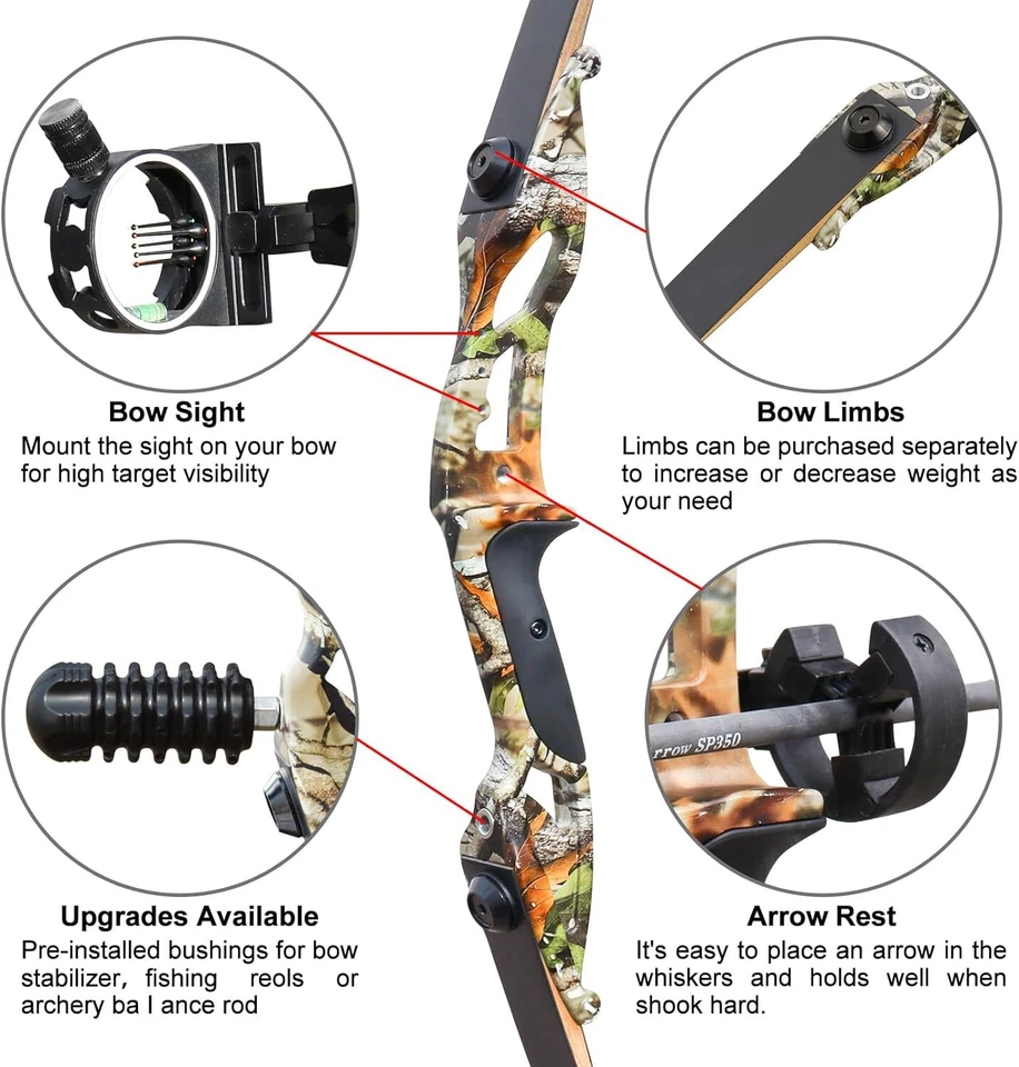 30-50LBS Takedown Recurve Bow Set Arrows Archery Shooting Hunting Right Hand - Image 4 of 4