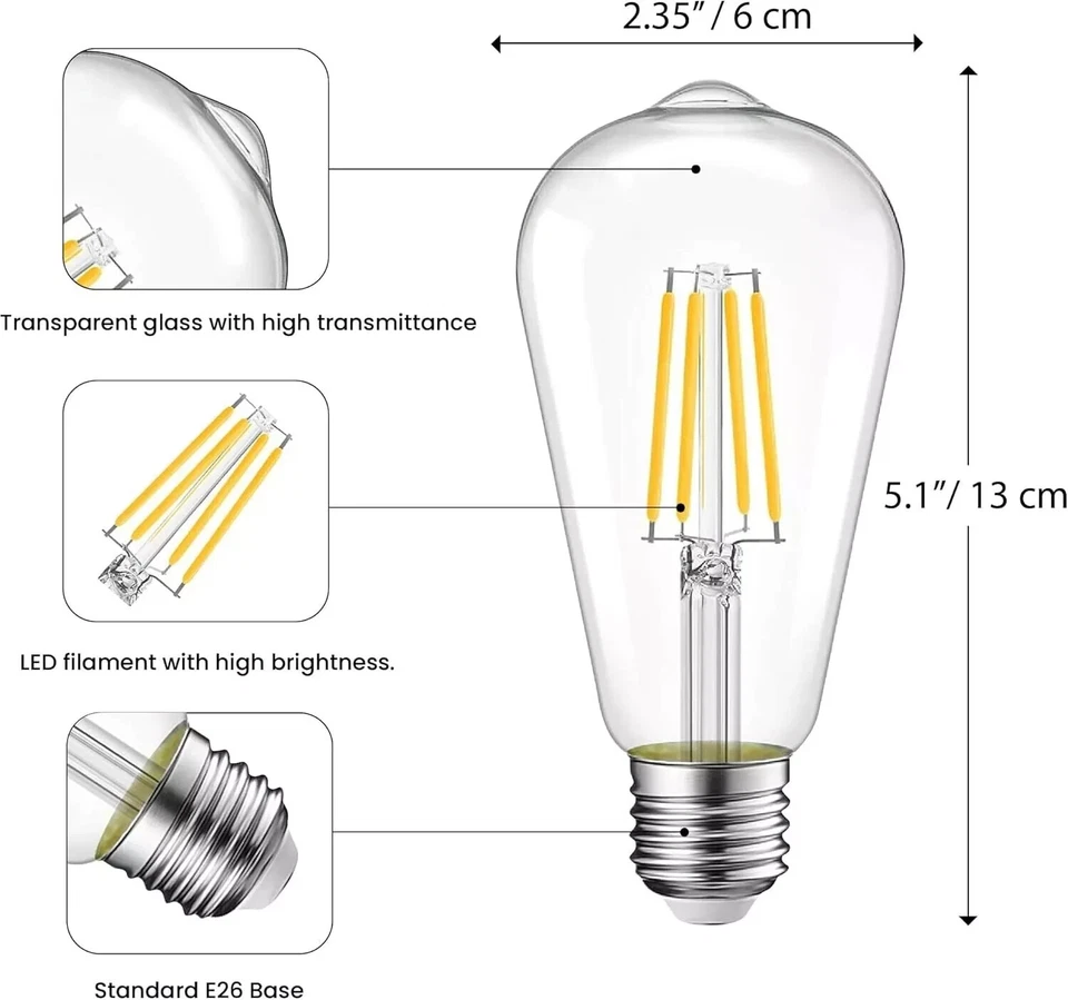 Strak ST64 LED Light Bulbs, 5000K Daylight Light, 6.5W 700LM, E26 Base, (6-Pack) - Image 3 of 4