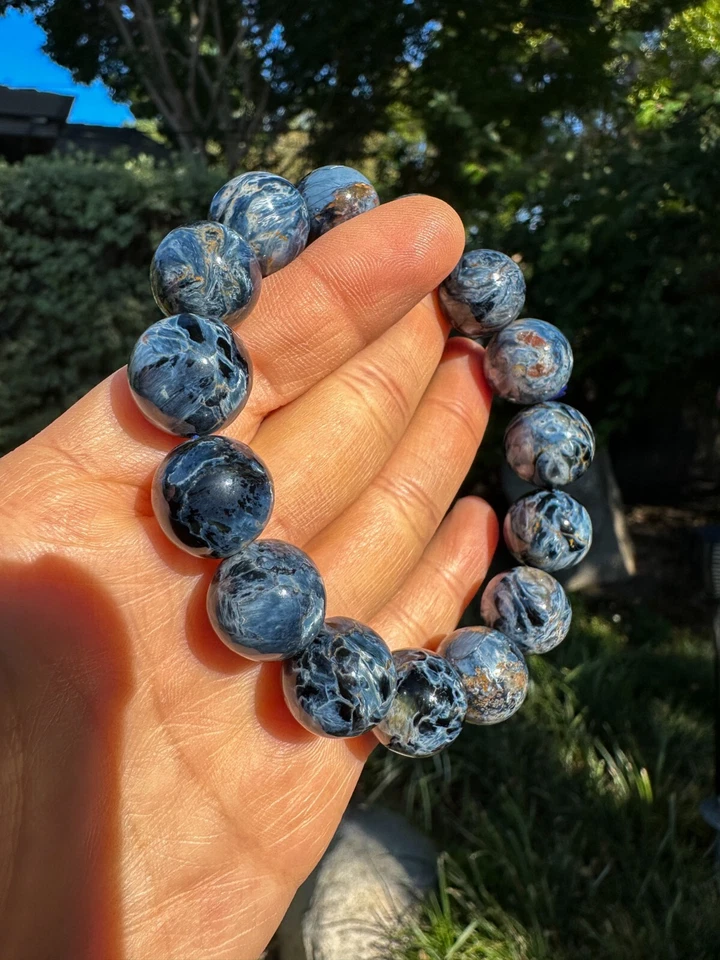 Pulsera Colección 14mm Grado 5A Natural Azul Pietersita Cuentas, Efecto Ojo de Gato Foto 3 de 4