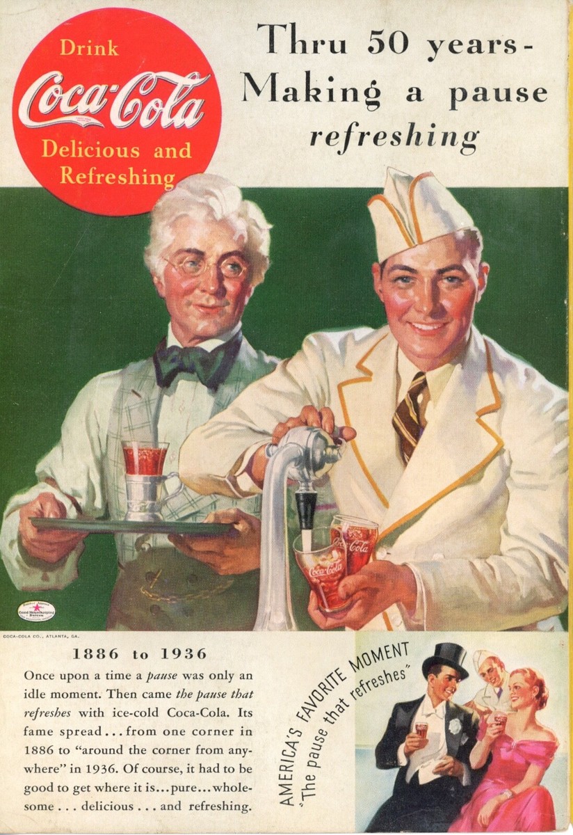 Coca-Cola 50年代 ソーダファウンテン広告 1936 Coca Cola Ad Vintage Soda Fountain Coke 50 Years 1886