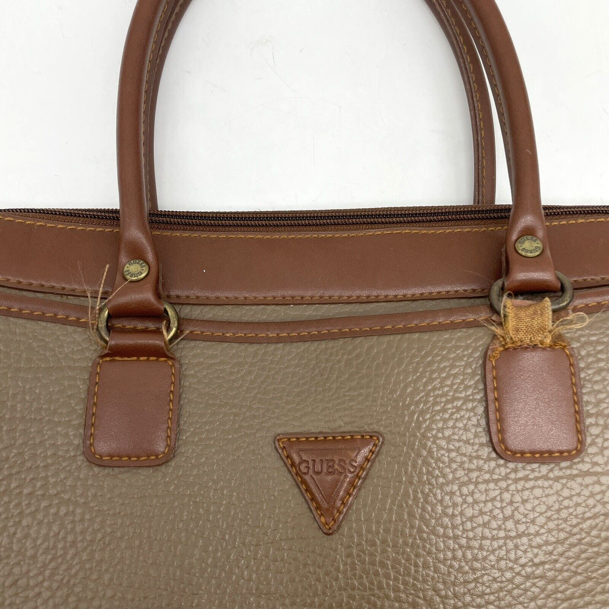 Vintage 90s Guess Logo O-ring Brown Genuine Leather Brass Hardware Size M 27-31\