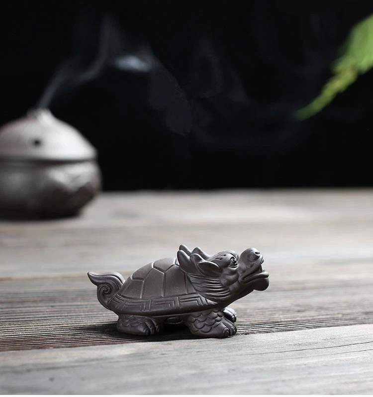 Té de arcilla púrpura Zisha mascota hecho a mano tortuga riqueza bendición té juego adorno regalo Foto 2 de 4