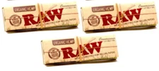 3x Raw Organic 1 1/4 Size Rolling Papers Connoisseur w/tips 3 PKS  USA SHIPPED!