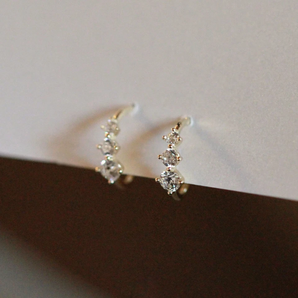 Most Viral Mini 0.30Ct Round Natural Diamond Half Hoop Earrings 14k Yellow Gold - Image 3 of 4
