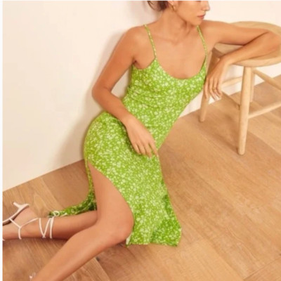 Reformation green floral midi dress | eBay