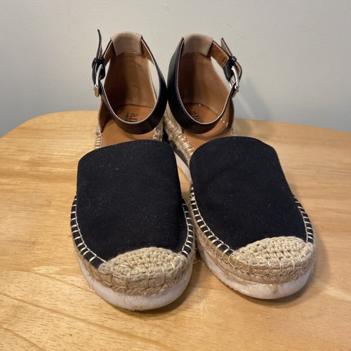 Sandali espadrillas ANA taglia 7,5 marrone nero tela ecopelle cinturino alla caviglia fibbia - Foto 2 di 8