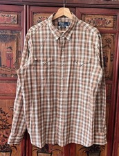 Vintage Polo Ralph Lauren Western Pearl Snap Button Down Plaid Shirt Tan XL