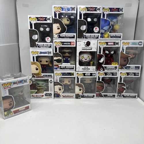 Lot 15 Funko Pop Marvel DC Star Wars + Signed Pedro Shazam Carnage Spider-Man