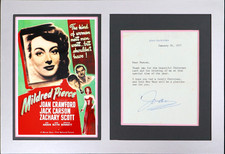 Joan Crawford ORIGINAL Mounted Autograph 1977 Letter SIGNED Mildred Pierce