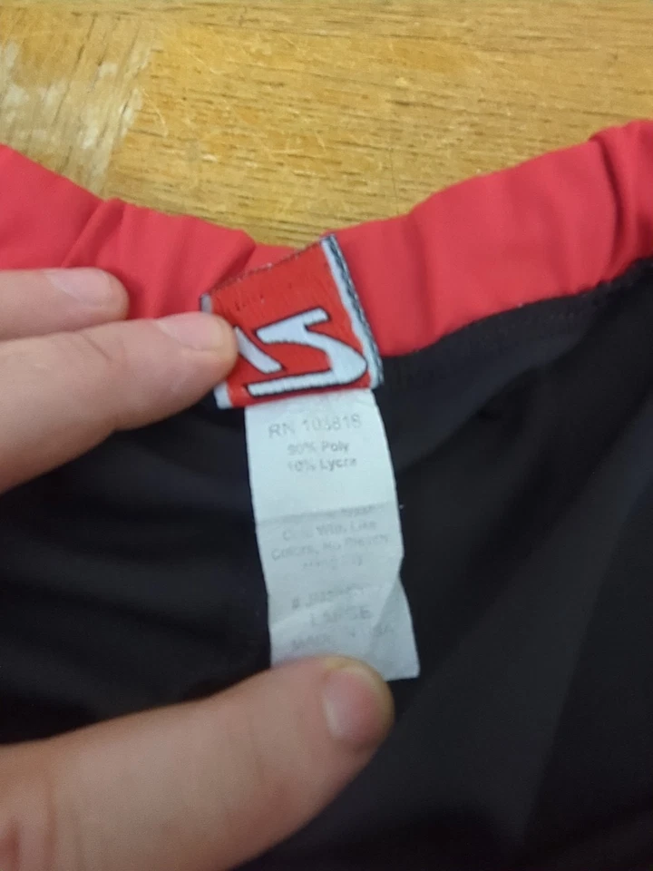 Vintage Pistol Pete Avenger Shorts Drawstring Mens Red & Black w/ White Stripes Foto 3 de 4